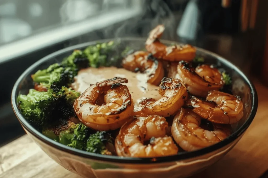Honey Garlic Shrimp Bowls with Roasted Broccoli