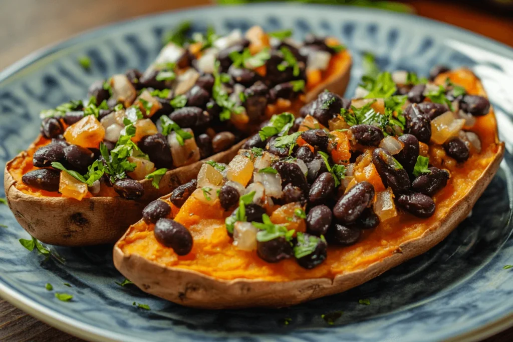 Baked Sweet Potatoes with Black Beans