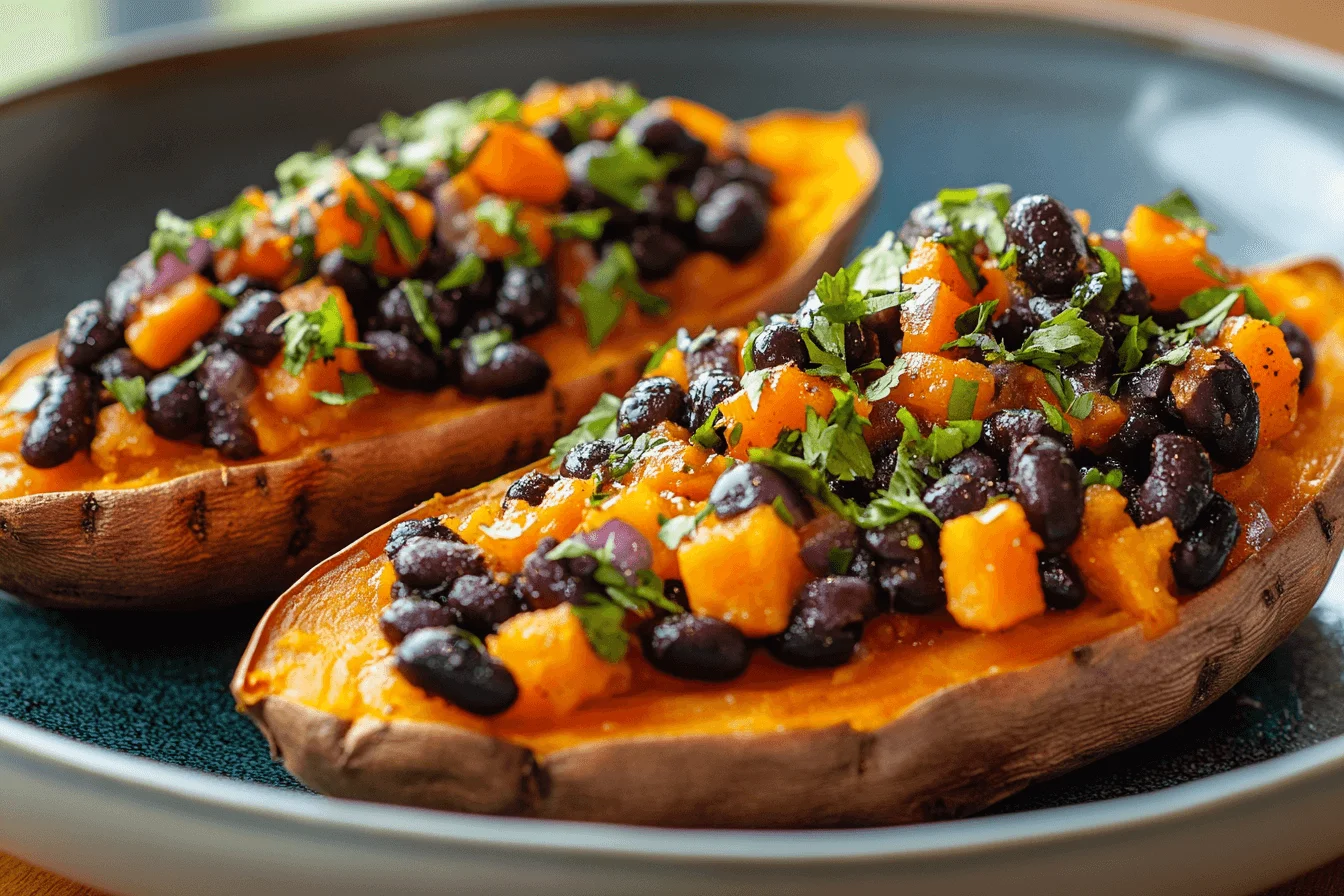 Baked Sweet Potatoes with Black Beans