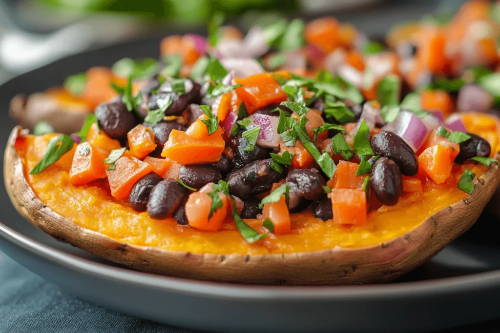 Baked Sweet Potatoes with Black Beans