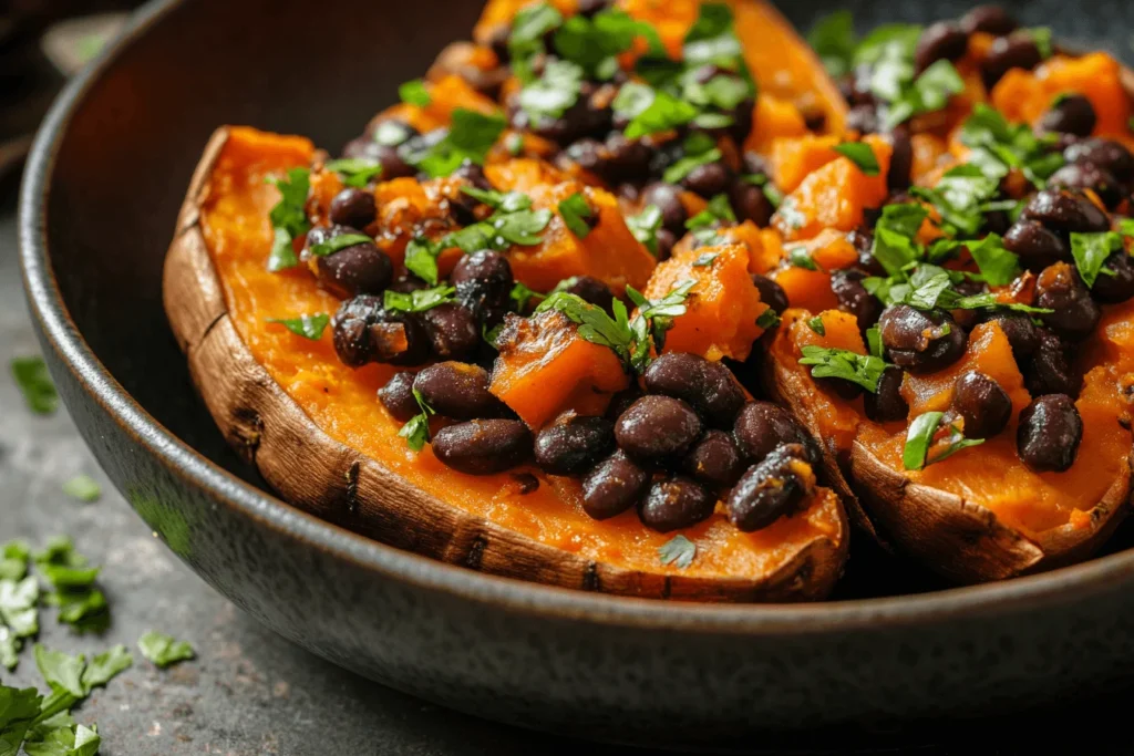 Baked Sweet Potatoes with Black Beans